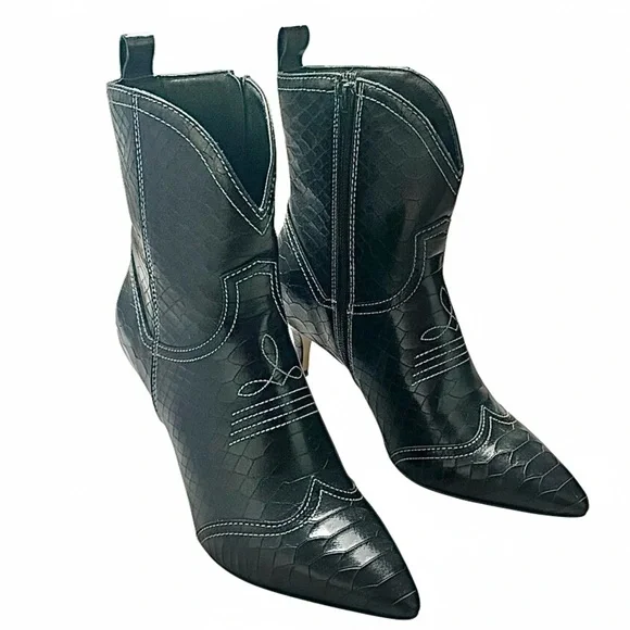 Matisse Aubrey Black Crocodile Patterned Western Cowgirl Ankle Boots 8.5 - Picture 8 of 8